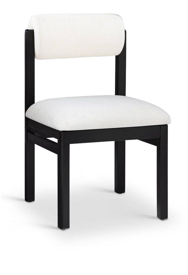 Meridian Furniture Roundhill Art Deco Upholstered Dining Chair with Solid Wood Frame for Elegant Rooms 11053 Cream Linen Textured Fabric 11053Cream-C