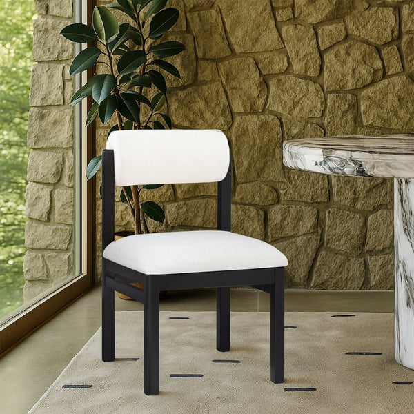 Meridian Furniture Roundhill Art Deco Upholstered Dining Chair with Solid Wood Frame for Elegant Rooms 11053 Cream Linen Textured Fabric 11053Cream-C
