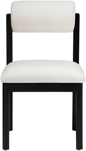 Meridian Furniture Roundhill Art Deco Upholstered Dining Chair with Solid Wood Frame for Elegant Rooms 11053 Cream Linen Textured Fabric 11053Cream-C