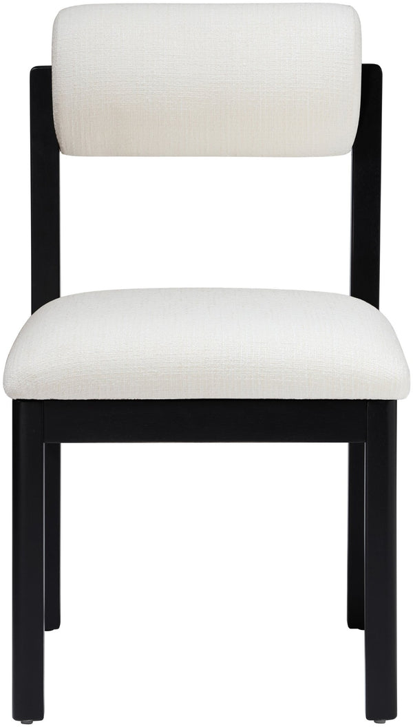 Meridian Furniture Roundhill Art Deco Upholstered Dining Chair with Solid Wood Frame for Elegant Rooms 11053 Cream Linen Textured Fabric 11053Cream-C