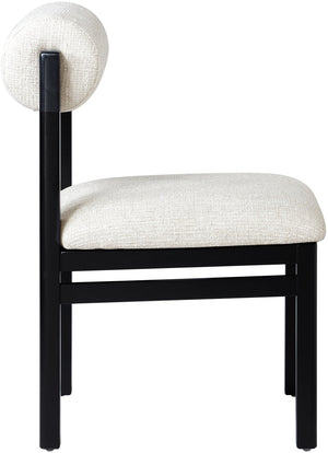 Meridian Furniture Roundhill Art Deco Upholstered Dining Chair with Solid Wood Frame for Elegant Rooms 11053 Cream Linen Textured Fabric 11053Cream-C