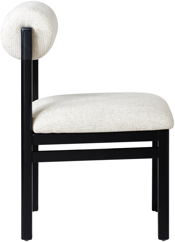 Meridian Furniture Roundhill Art Deco Upholstered Dining Chair with Solid Wood Frame for Elegant Rooms 11053 Cream Linen Textured Fabric 11053Cream-C