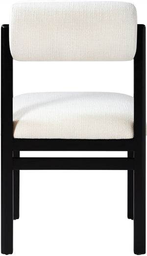 Meridian Furniture Roundhill Art Deco Upholstered Dining Chair with Solid Wood Frame for Elegant Rooms 11053 Cream Linen Textured Fabric 11053Cream-C
