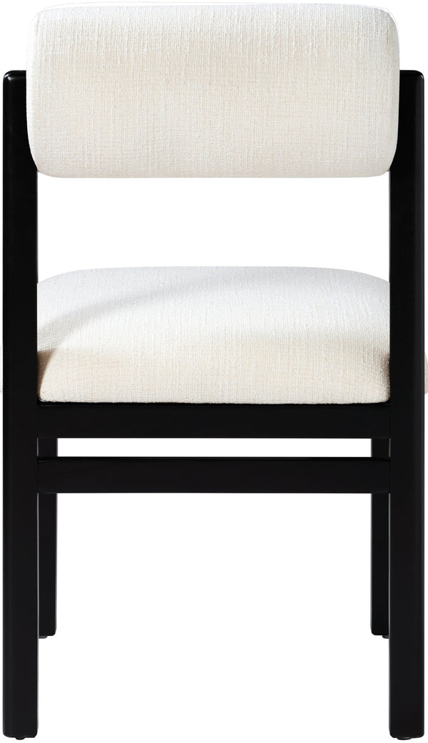 Meridian Furniture Roundhill Art Deco Upholstered Dining Chair with Solid Wood Frame for Elegant Rooms 11053 Cream Linen Textured Fabric 11053Cream-C
