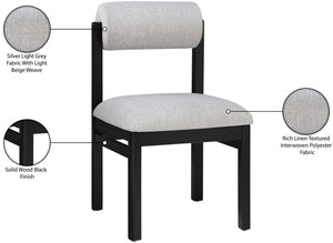 Meridian Furniture Roundhill Art Deco Upholstered Dining Chair with Solid Wood Frame for Elegant Rooms 11053 Grey Linen Textured Fabric 11053Grey-C