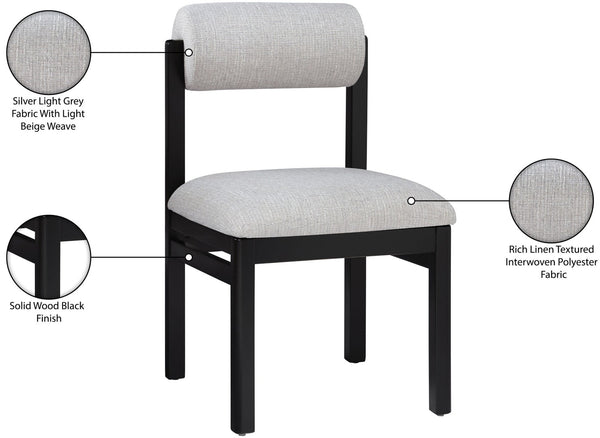 Meridian Furniture Roundhill Art Deco Upholstered Dining Chair with Solid Wood Frame for Elegant Rooms 11053 Grey Linen Textured Fabric 11053Grey-C