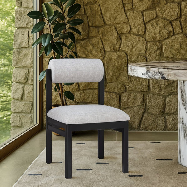 Meridian Furniture Roundhill Art Deco Upholstered Dining Chair with Solid Wood Frame for Elegant Rooms 11053 Grey Linen Textured Fabric 11053Grey-C