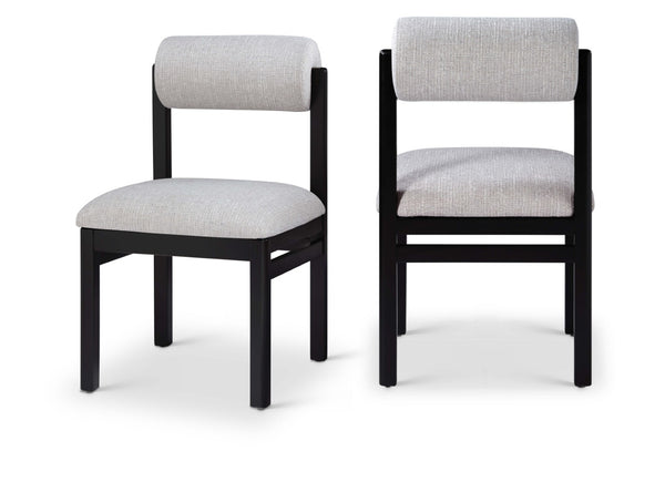 Meridian Furniture Roundhill Art Deco Upholstered Dining Chair with Solid Wood Frame for Elegant Rooms 11053 Grey Linen Textured Fabric 11053Grey-C