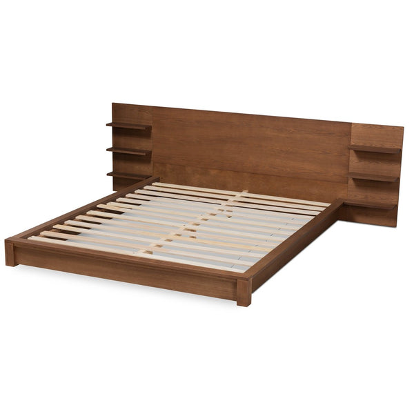 Baxton Studio Baxton Studio Elina Modern Walnut Brown Platform Bed with Shelves for Stylish Bedroom Storage & Support King MG-0051-Ash Walnut-King
