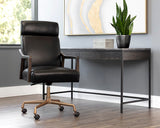 Collin Office Chair - Brushed Gold, Brown, Cortina Black Leather 110540  Sunpan