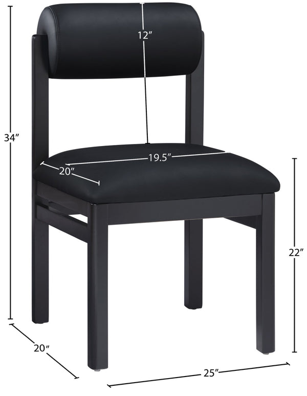 Meridian Furniture Roundhill Art Deco Upholstered Dining Chair with Solid Wood Frame for Elegant Rooms 11054 Black Vegan Leather 11054Black-C