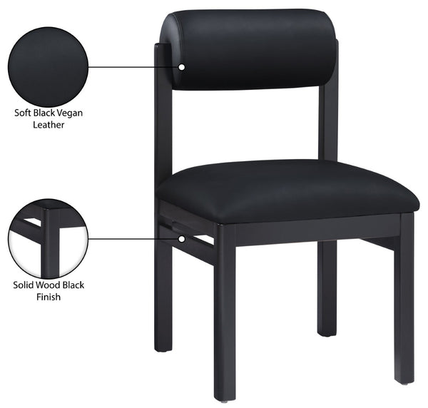 Meridian Furniture Roundhill Art Deco Upholstered Dining Chair with Solid Wood Frame for Elegant Rooms 11054 Black Vegan Leather 11054Black-C