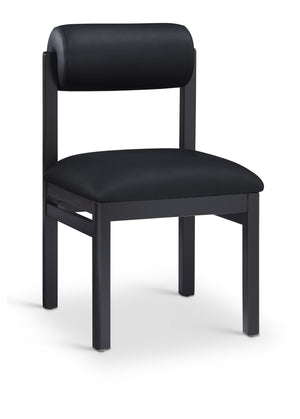 Meridian Furniture Roundhill Art Deco Upholstered Dining Chair with Solid Wood Frame for Elegant Rooms 11054 Black Vegan Leather 11054Black-C