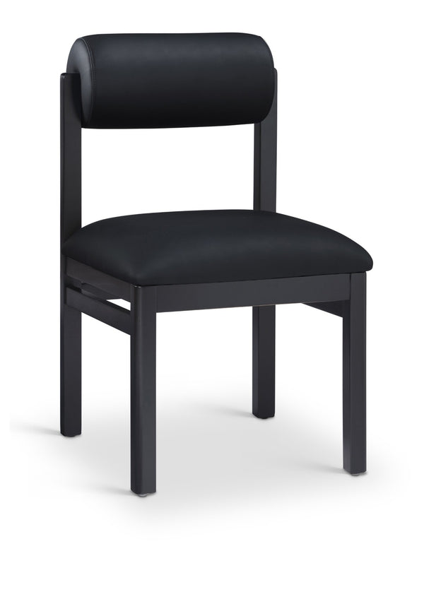 Meridian Furniture Roundhill Art Deco Upholstered Dining Chair with Solid Wood Frame for Elegant Rooms 11054 Black Vegan Leather 11054Black-C