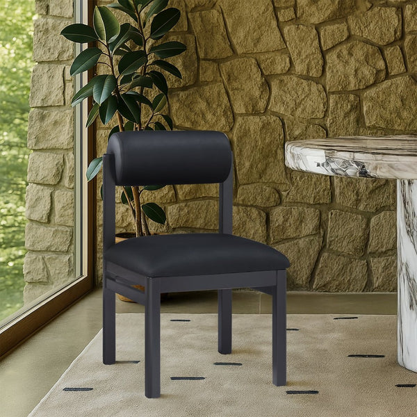 Meridian Furniture Roundhill Art Deco Upholstered Dining Chair with Solid Wood Frame for Elegant Rooms 11054 Black Vegan Leather 11054Black-C