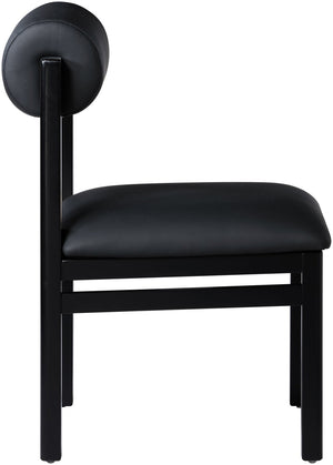 Meridian Furniture Roundhill Art Deco Upholstered Dining Chair with Solid Wood Frame for Elegant Rooms 11054 Black Vegan Leather 11054Black-C