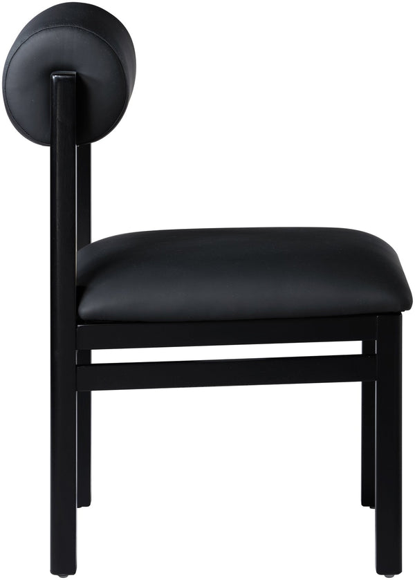 Meridian Furniture Roundhill Art Deco Upholstered Dining Chair with Solid Wood Frame for Elegant Rooms 11054 Black Vegan Leather 11054Black-C