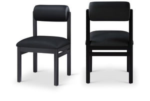 Meridian Furniture Roundhill Art Deco Upholstered Dining Chair with Solid Wood Frame for Elegant Rooms 11054 Black Vegan Leather 11054Black-C