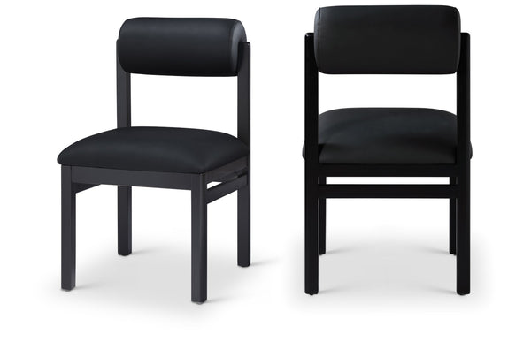 Meridian Furniture Roundhill Art Deco Upholstered Dining Chair with Solid Wood Frame for Elegant Rooms 11054 Black Vegan Leather 11054Black-C