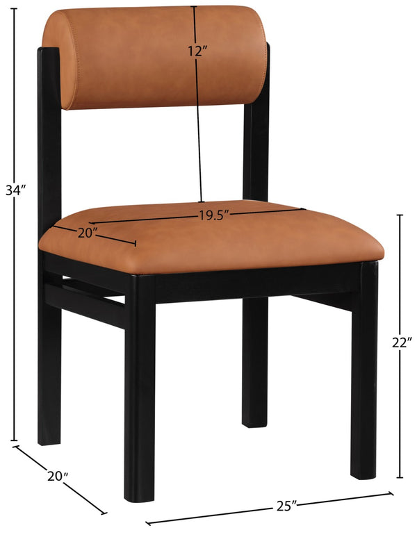 Meridian Furniture Roundhill Art Deco Upholstered Dining Chair with Solid Wood Frame for Elegant Rooms 11054 Cognac Vegan Leather 11054Cognac-C