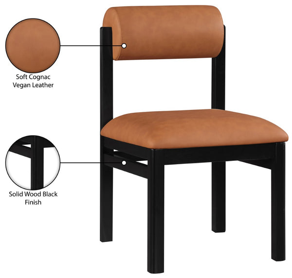 Meridian Furniture Roundhill Art Deco Upholstered Dining Chair with Solid Wood Frame for Elegant Rooms 11054 Cognac Vegan Leather 11054Cognac-C