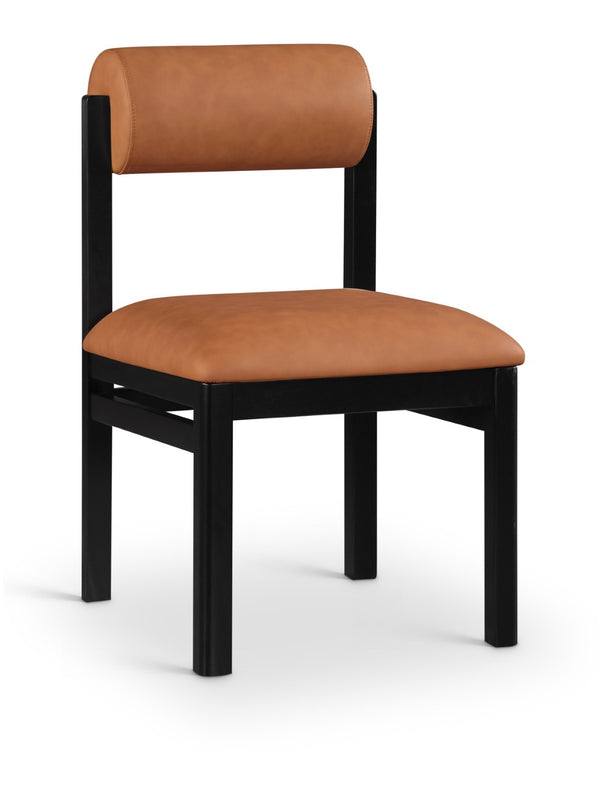 Meridian Furniture Roundhill Art Deco Upholstered Dining Chair with Solid Wood Frame for Elegant Rooms 11054 Cognac Vegan Leather 11054Cognac-C