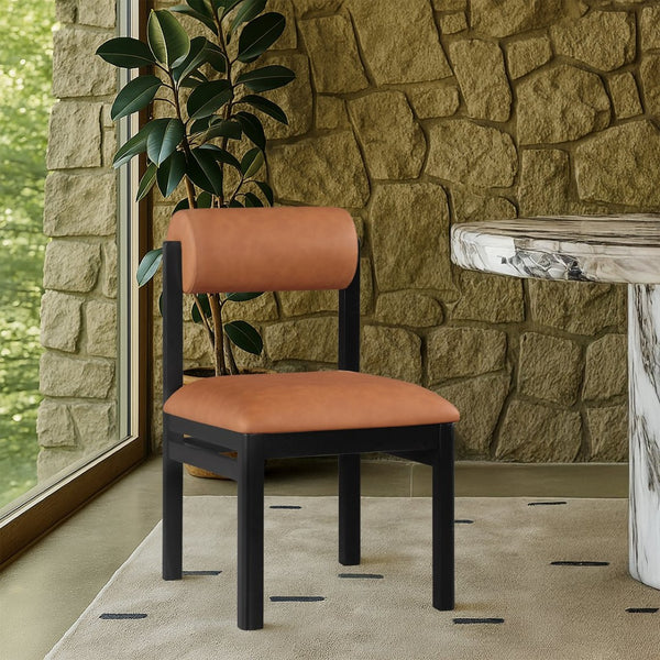Meridian Furniture Roundhill Art Deco Upholstered Dining Chair with Solid Wood Frame for Elegant Rooms 11054 Cognac Vegan Leather 11054Cognac-C