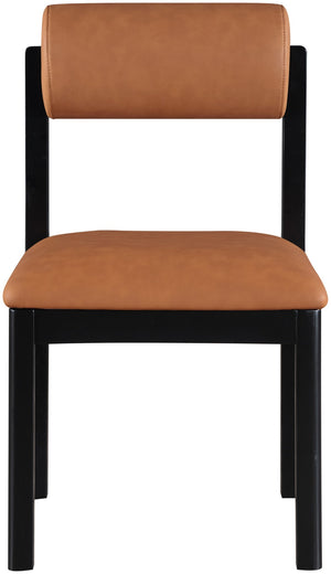Meridian Furniture Roundhill Art Deco Upholstered Dining Chair with Solid Wood Frame for Elegant Rooms 11054 Cognac Vegan Leather 11054Cognac-C