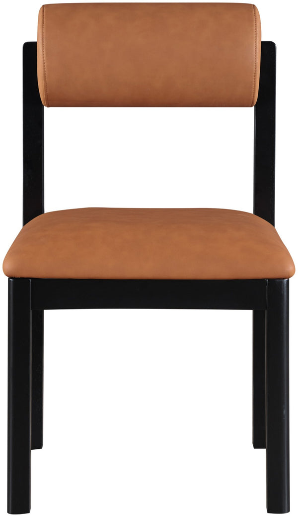 Meridian Furniture Roundhill Art Deco Upholstered Dining Chair with Solid Wood Frame for Elegant Rooms 11054 Cognac Vegan Leather 11054Cognac-C