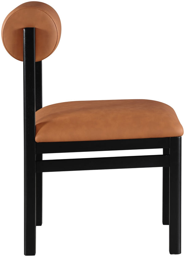 Meridian Furniture Roundhill Art Deco Upholstered Dining Chair with Solid Wood Frame for Elegant Rooms 11054 Cognac Vegan Leather 11054Cognac-C