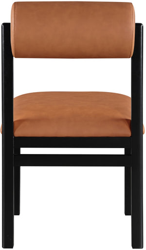 Meridian Furniture Roundhill Art Deco Upholstered Dining Chair with Solid Wood Frame for Elegant Rooms 11054 Cognac Vegan Leather 11054Cognac-C