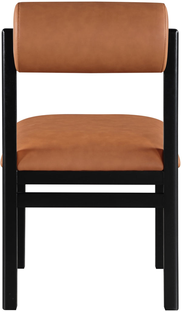 Meridian Furniture Roundhill Art Deco Upholstered Dining Chair with Solid Wood Frame for Elegant Rooms 11054 Cognac Vegan Leather 11054Cognac-C