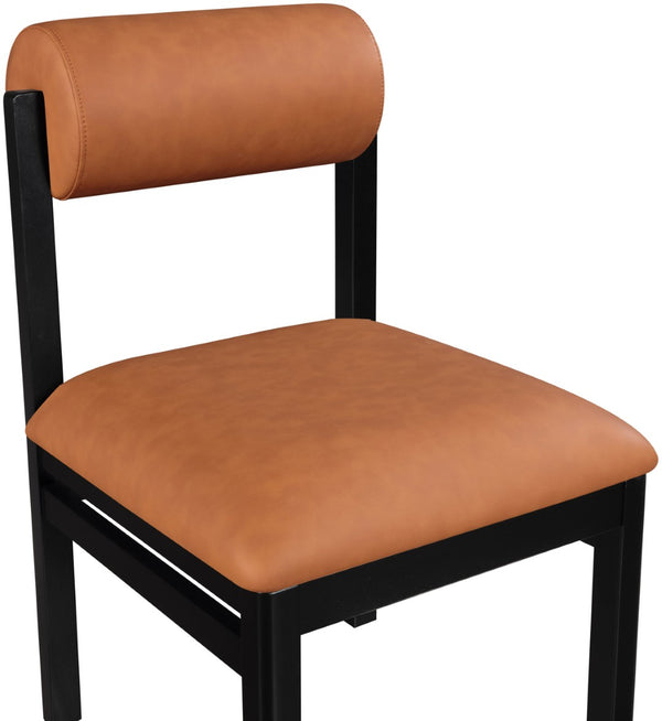 Meridian Furniture Roundhill Art Deco Upholstered Dining Chair with Solid Wood Frame for Elegant Rooms 11054 Cognac Vegan Leather 11054Cognac-C