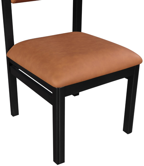Meridian Furniture Roundhill Art Deco Upholstered Dining Chair with Solid Wood Frame for Elegant Rooms 11054 Cognac Vegan Leather 11054Cognac-C
