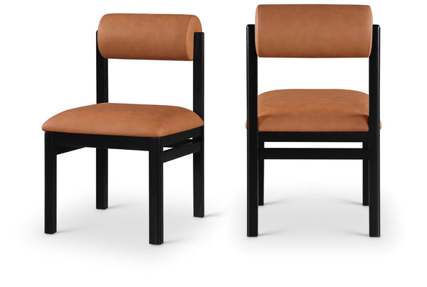 Meridian Furniture Roundhill Art Deco Upholstered Dining Chair with Solid Wood Frame for Elegant Rooms 11054 Cognac Vegan Leather 11054Cognac-C
