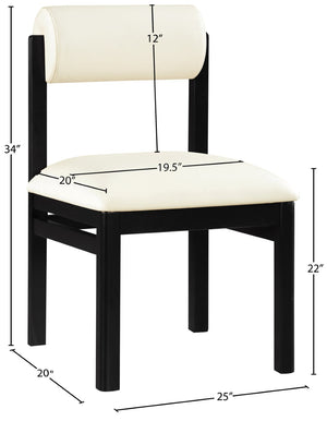 Meridian Furniture Roundhill Art Deco Upholstered Dining Chair with Solid Wood Frame for Elegant Rooms 11054 Cream Vegan Leather 11054Cream-C