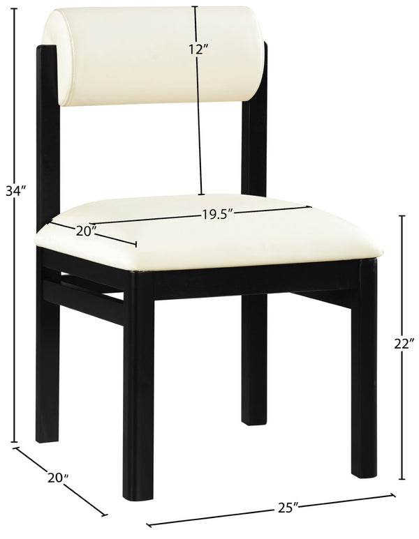 Meridian Furniture Roundhill Art Deco Upholstered Dining Chair with Solid Wood Frame for Elegant Rooms 11054 Cream Vegan Leather 11054Cream-C