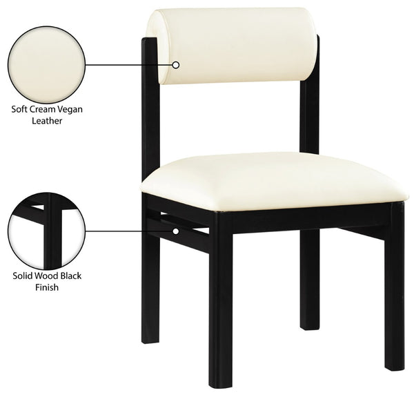 Meridian Furniture Roundhill Art Deco Upholstered Dining Chair with Solid Wood Frame for Elegant Rooms 11054 Cream Vegan Leather 11054Cream-C