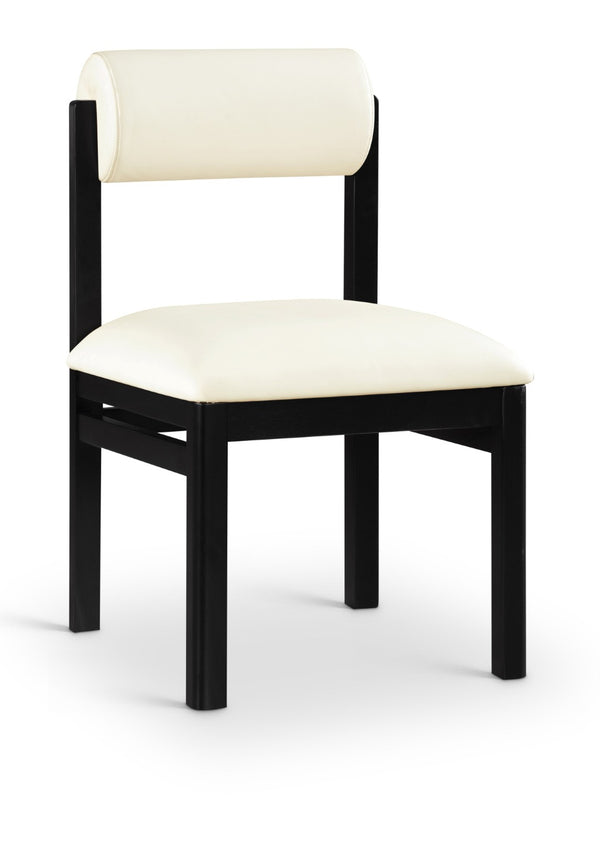 Meridian Furniture Roundhill Art Deco Upholstered Dining Chair with Solid Wood Frame for Elegant Rooms 11054 Cream Vegan Leather 11054Cream-C