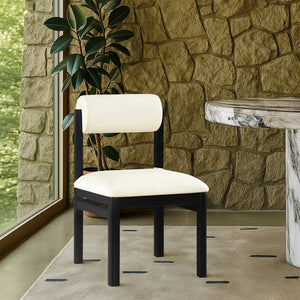 Meridian Furniture Roundhill Art Deco Upholstered Dining Chair with Solid Wood Frame for Elegant Rooms 11054 Cream Vegan Leather 11054Cream-C
