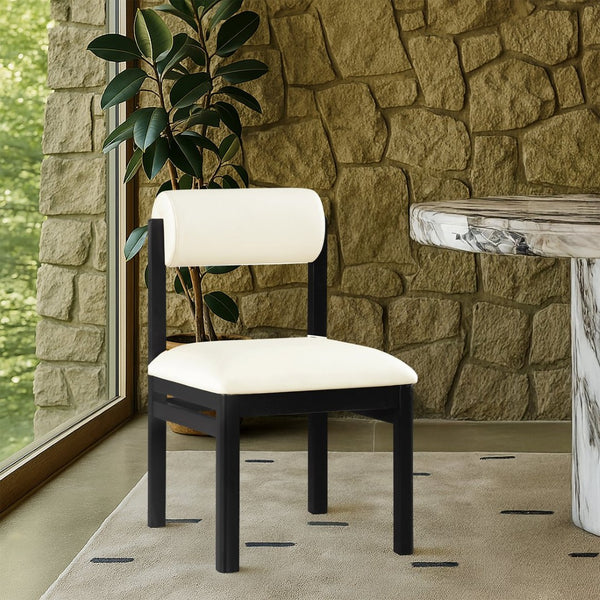 Meridian Furniture Roundhill Art Deco Upholstered Dining Chair with Solid Wood Frame for Elegant Rooms 11054 Cream Vegan Leather 11054Cream-C