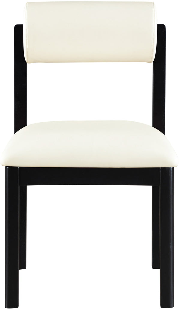 Meridian Furniture Roundhill Art Deco Upholstered Dining Chair with Solid Wood Frame for Elegant Rooms 11054 Cream Vegan Leather 11054Cream-C