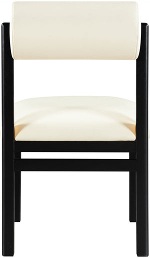 Meridian Furniture Roundhill Art Deco Upholstered Dining Chair with Solid Wood Frame for Elegant Rooms 11054 Cream Vegan Leather 11054Cream-C