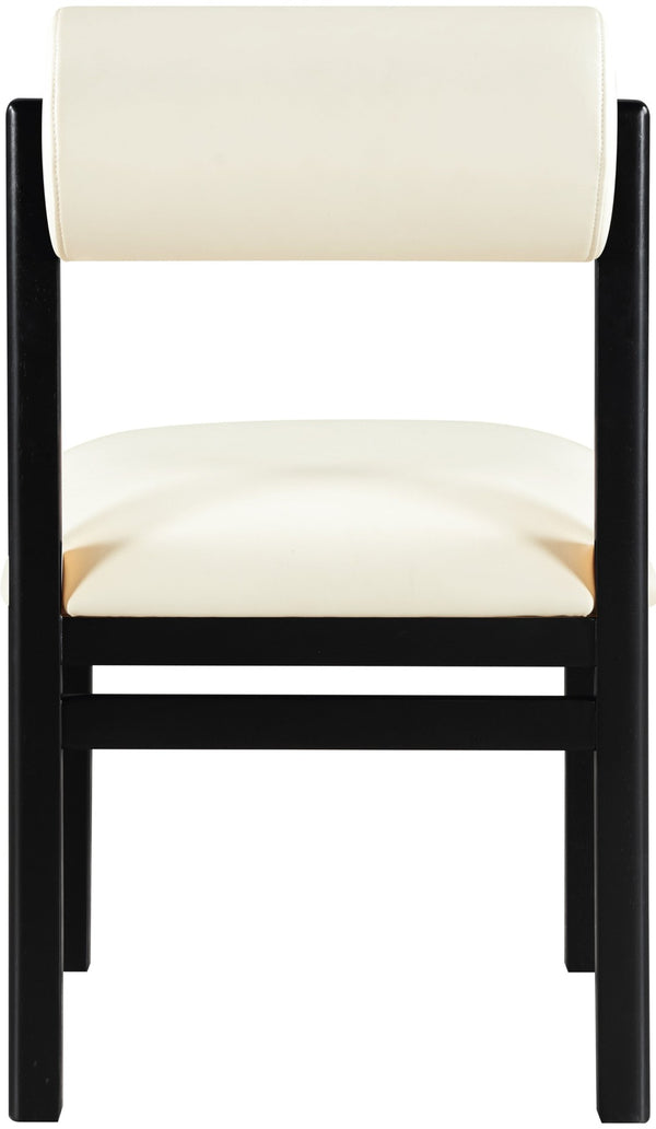 Meridian Furniture Roundhill Art Deco Upholstered Dining Chair with Solid Wood Frame for Elegant Rooms 11054 Cream Vegan Leather 11054Cream-C