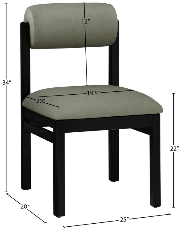 Meridian Furniture Roundhill Art Deco Upholstered Dining Chair with Solid Wood Frame for Elegant Rooms 11054 Green Vegan Leather 11054Green-C
