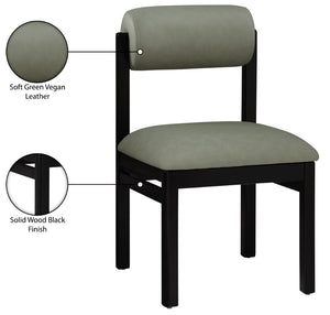Meridian Furniture Roundhill Art Deco Upholstered Dining Chair with Solid Wood Frame for Elegant Rooms 11054 Green Vegan Leather 11054Green-C