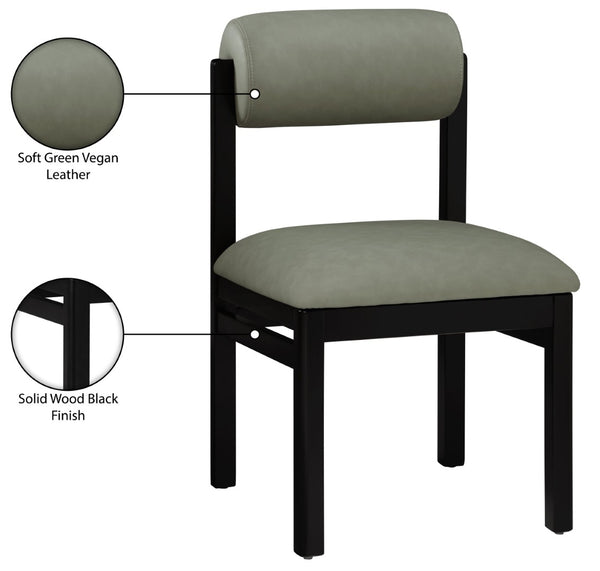 Meridian Furniture Roundhill Art Deco Upholstered Dining Chair with Solid Wood Frame for Elegant Rooms 11054 Green Vegan Leather 11054Green-C