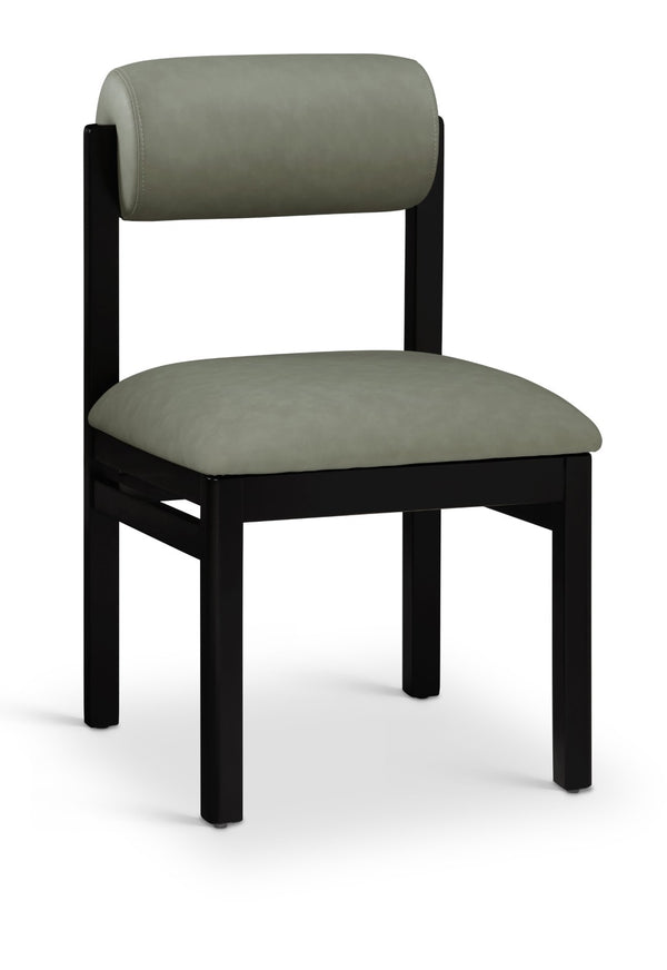 Meridian Furniture Roundhill Art Deco Upholstered Dining Chair with Solid Wood Frame for Elegant Rooms 11054 Green Vegan Leather 11054Green-C