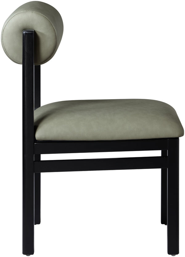Meridian Furniture Roundhill Art Deco Upholstered Dining Chair with Solid Wood Frame for Elegant Rooms 11054 Green Vegan Leather 11054Green-C
