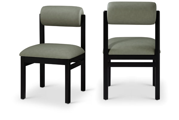 Meridian Furniture Roundhill Art Deco Upholstered Dining Chair with Solid Wood Frame for Elegant Rooms 11054 Green Vegan Leather 11054Green-C